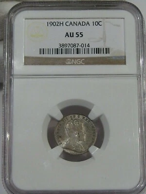 Choice AU 1902-H 10 Cent Ten Cent CANADA NGC AU55. #43 - Image 1 of 4