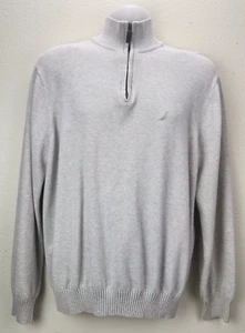Nautica Men's 1/4 Zip Collared Long Sleeve Sweater Cotton Beige Oatmeal Size L - Picture 1 of 17