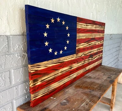 Rustic USA Betsy Ross American wood Flag- Office- 18.5 x 36 - Image 1 of 3