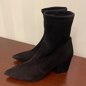 HTF Stuart Weitzman Vernell 75 Womens Ankle Boots Pointed Toe Black Suede US 9.5 - Picture 1 of 14