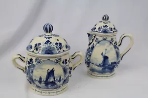 Royal Delft Porceleyne Fles Sugar & Creamer & Lids Date Code 1905 - Picture 1 of 19