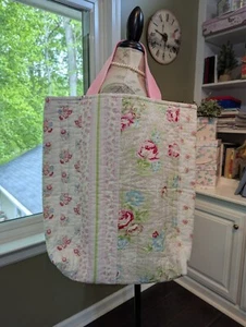 LG MARKET TRAGETASCHE hm mit doppelseitigem MASCHINENSTEPPT rosa-rose Blumenmuster, NEU - Bild 1 von 8