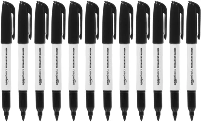 AmazonBasics Fine Point Tip Permanent Markers, Black, 12-Pack