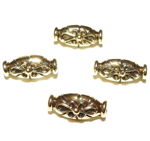 MB424 Antiqued Gold 16mm Oval with Flowers Plated Pewter Beads 4pc - Picture 1 of 1