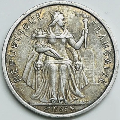 1965 French Polynesia 5 Francs KM# 4 Circulated Condition - Image 1 of 3