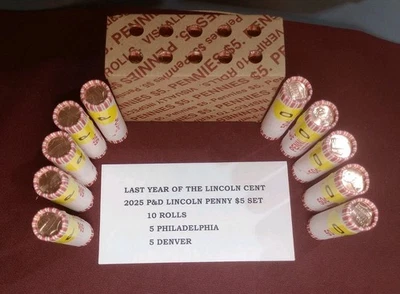 JUEGO DE CAJA DE REGALO DE 10 ROLLOS de centavos OBW 2025 - 5 rollos Philadelphia y 5 Denver  Foto 1 de 4