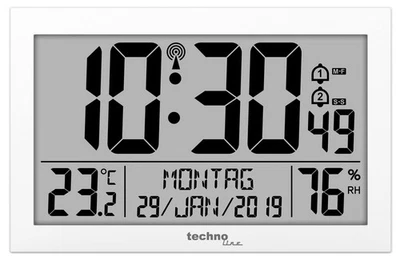 WS 8016 Moderne Digitale Funk-Wand-Uhr mit Temperaturanzeige Kuststoff weiß 2... - Bild 1 von 2