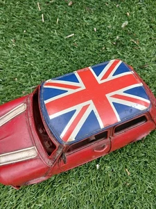 Mini Cooper Vintage Style Tin Model Car With A Union Jack Flag  - Picture 1 of 5
