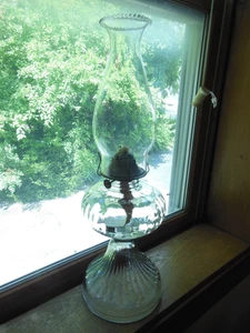 Vintage Rib & Dot Klarglas Öl Petroleum Lampe Adler Brenner, Kamin & Docht #PF8 - Bild 1 von 11