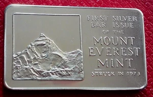 Primera barra de plata 1973 emitida por Mt. Plata fina Everest Mint 1 oz Troy...999 - Imagen 1 de 3