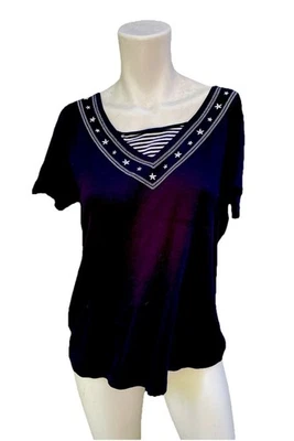 Rebecca Malone Women’s Sailor Top Shirt Stars Classic Navy Blue M Medium Cotton - Image 1 of 4