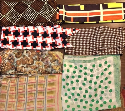 Vtg Lot 7 Scarves 60s 70s Mod & Mushrooms  - Image 1 of 4