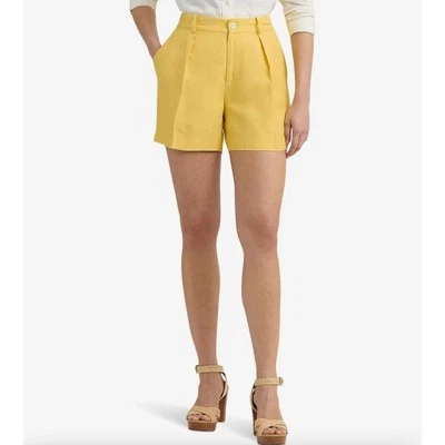 Pantalones Cortos Ralph Lauren Plisados Mezcla de Lino Sarga Amarillo Primrose Talla 10 Nuevos Foto 1 de 4