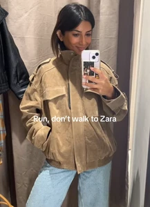 ZARA BNWT 2025. BROWN TAUPE SUEDE LEATHER JACKET BOMBER  4341/770/737 - Picture 1 of 11