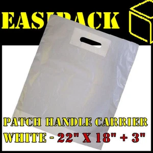 500 Strong WHITE 'PATCH HANDLE' 22" x 18" + 3" carrier bags - 30mu (120G) - Picture 1 of 1
