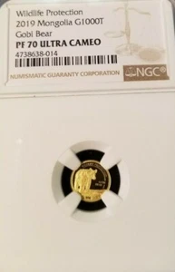 2019 MONGOLIA GOLD 1000 TOGROG GOBI BEAR NGC PF 70 ULTRA CAMEO PERFECTION ! - Picture 1 of 3