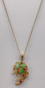 14k 585 Gold Rubies and Jadeite Pendant with 15-3/4" 14K Necklace - Picture 1 of 24