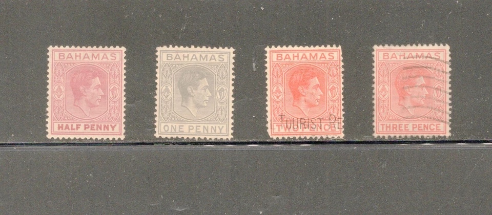 Bahamas Stamp Lot 4 Stamps 1/2p,1p, 2p & 3p King George VI, Used - Image 1 of 1