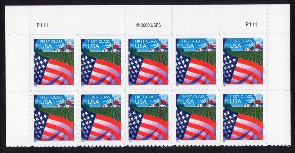 SCOTT #3449 Flag over Farm Plate Block of 10 Stamps - MNH - Image 1 of 1