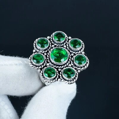 Anello In Tormalina Verde In Argento Sterling 925 Anello Fiori Fatto A Mano - Immagine 1 di 4