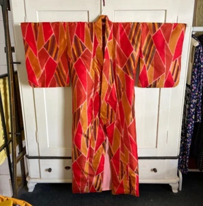Vintage Japanese Meisen Geometric Silk Kimono - Picture 1 of 7