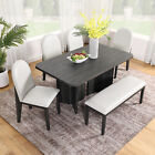 6 Piece Dining Table Set With 4 Upholstered Chairs 1 Bench For Home Bar Living