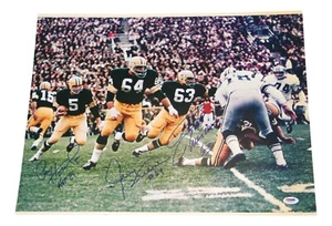 Foto firmata 16x20 Hornung Kramer Thurston "Packers Sweep" PSA/DNA - Foto 1 di 4