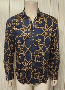 Camisa hombre nueva con etiquetas S M negro dorado algodón manga larga - Imagen 1 de 9