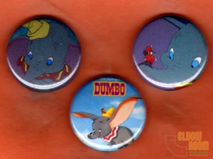 Set of three 1" Dumbo pinback buttons pins Walt Disney - Picture 1 of 2