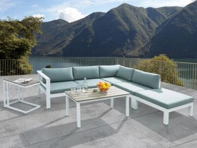 Designer Aluminium Lounge Gartenmöbel Sitzgruppe Set weiß grün Terrasse Balkon - Bild 1 von 4