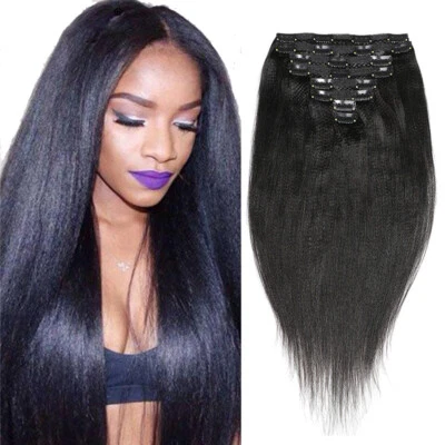 Extensiones de cabello con clip recto Remy Yaki 100 % tramas de cabello humano real 8-24 pulgadas Foto 1 de 4