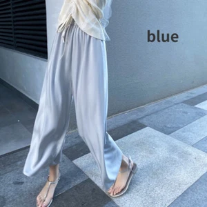 Lady Casual Satin Ice Silk Pants Wide Leg Straight Trousers Drawstring Summer - Picture 1 of 14