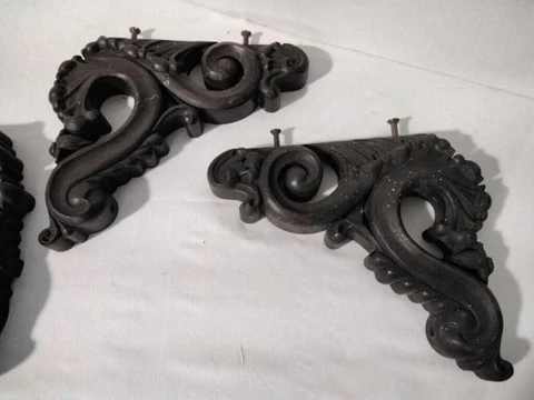 Antique Pair of Victorian Corbels Architectural Salvage Black Dark Paint Vintage Cover