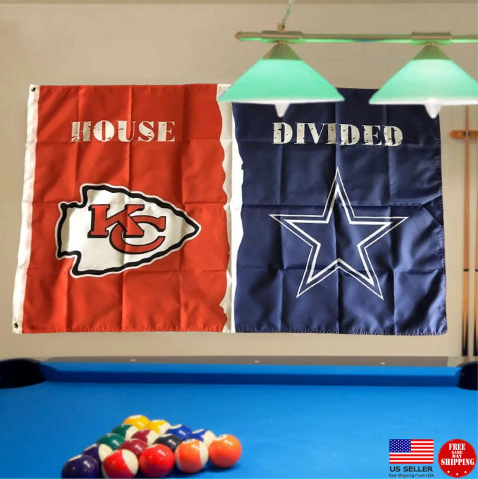 Kansas City Chiefs vs Dallas Cowboys House Divided Flag 3x5 FT Football Banner