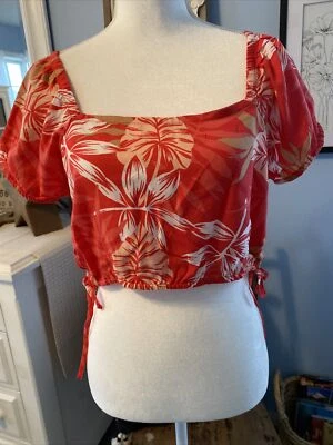 Camisa Roxy Top Corto Dear Amor Floral Media Camisa Corbatas Laterales Coral Rojo Grande L Nueva con Etiquetas Foto 1 de 4