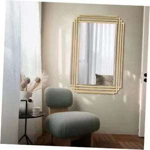 Bathroom Mirror for Wall, Scalloped Beveled Mirror, 24"x36" 24"L x 36"W Gold - Picture 1 of 8