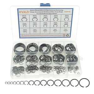 Kit surtido de anillos de retención externos clips en C de alambre redondo métrico de 15 tamaños; redondo - Imagen 1 de 12