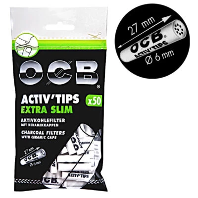 50 Stück OCB Aktiv Tips Extra Slim Filter 6mm Premium Aktivkohlefilter Activ - Bild 1 von 4
