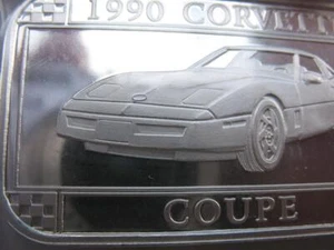 1 OZ CLASSIC 1990 CHEVROLET GM CORVETTE COUPE .999 SILVER RARE BAR INGOT+ GOLD - Picture 1 of 9