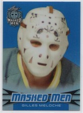 Gilles Meloche 2017-18 Leaf Masked Men Prismatic Blue #8 7/35 Golden Seals