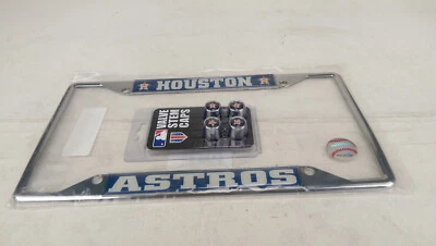 Nuevo 1 marco de matrícula cromado y vástago de válvula de 4 colores MLB Houston Astros Foto 1 de 4