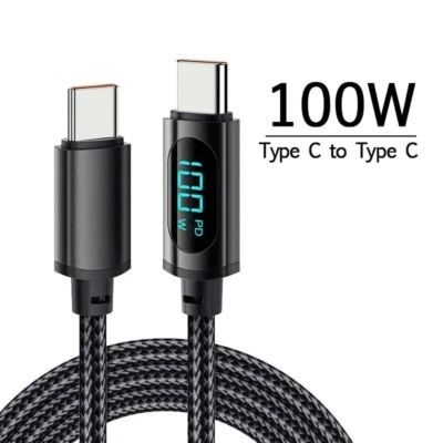 100W USB C to USB C Cable with LED Display for iPhone 15 Pro/S24 Ultra 6.6ft - Image 1 of 4