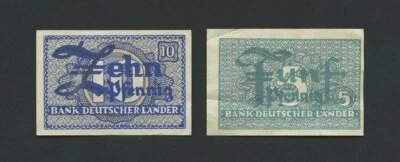 GERMANY WEST  5 & 10 pfennig  1948  Krause 11, 12 World Paper Money - Image 1 of 2