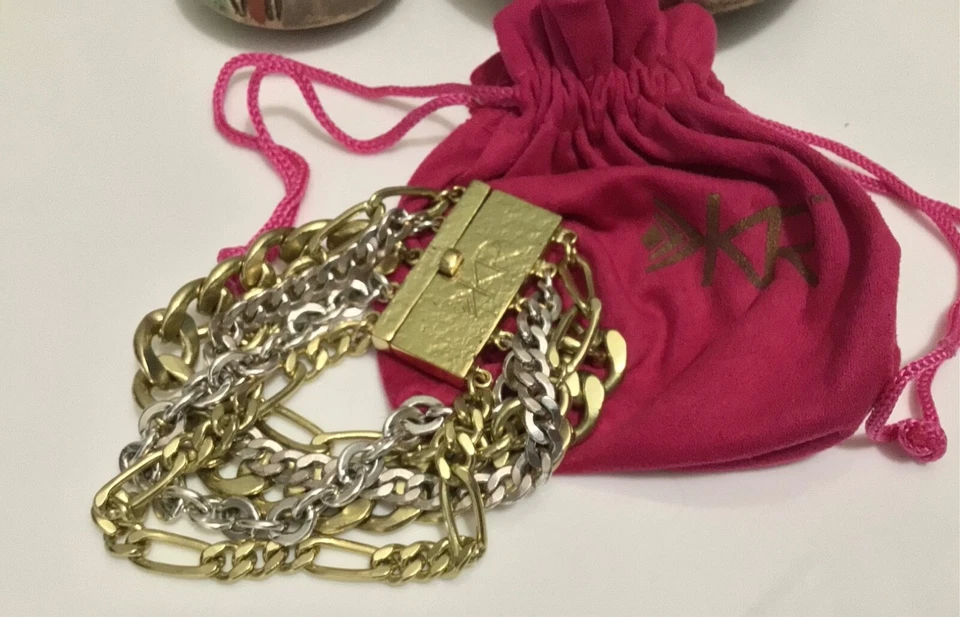 "Brazalete deslizante SILPADA K&R de latón y plata cadenas de eslabones anchos y gruesos 8"" usado en excelente estado" Foto 1 de 4