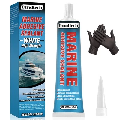 BONDTECH 3.38 oz Marine Sealant White, Marine Adhesive Permanent, Silicone Sealant High S