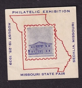 1939 advertising label Philatelic Exhibition Missouri State Fair Sedalia - Picture 1 of 1