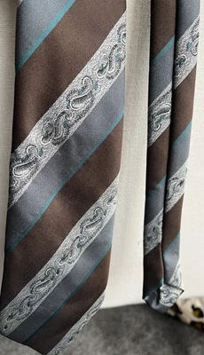 Mens Made In Britain Brown Multi Striped Paisley Vintage Patterned Tie 3.2" Wide - Image 1 of 2