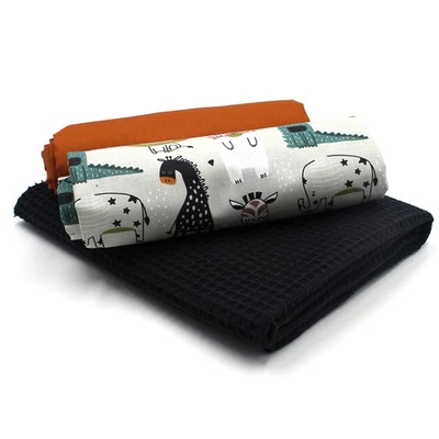 Waffelstoff Set + 2x Baumwollstoff je 0,5m x 1,5m Stoffpaket Zoo Tiere Set83 - Bild 1 von 4