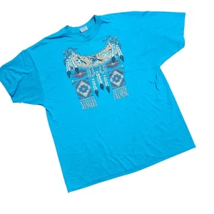 Camiseta vintage de una sola puntada Hanes peso pesado XXL azul verdoso nativo navajo - Imagen 1 de 9