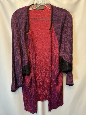 Cárdigan Chaqueta De Colección Aida Dalati Seda Frente Abierto Negro Púrpura Rojo Talla Única Foto 1 de 4